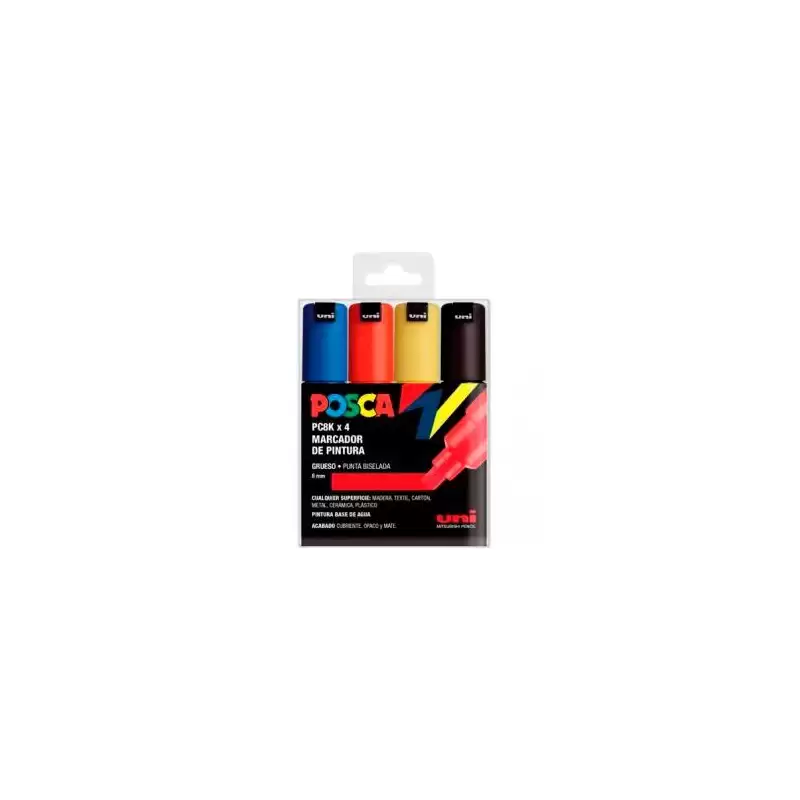 (182634676) POSCA MARCADOR  PC-8K/4C NO PERMANENTE PUNTA BISELADA 8.0MM COLORES SURTIDOS BASIC -ESTUCHE 4U-
