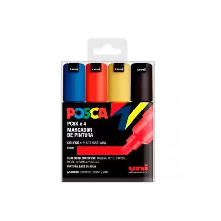 (182634676) POSCA MARCADOR  PC-8K/4C NO PERMANENTE PUNTA BISELADA 8.0MM COLORES SURTIDOS BASIC -ESTUCHE 4U-