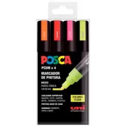 (182634682) POSCA MARCADOR  PC-5M/4C NO PERMANENTE 1.8MM-2.5MM COLORES SURTIDOS FLUOR -ESTUCHE 4U-