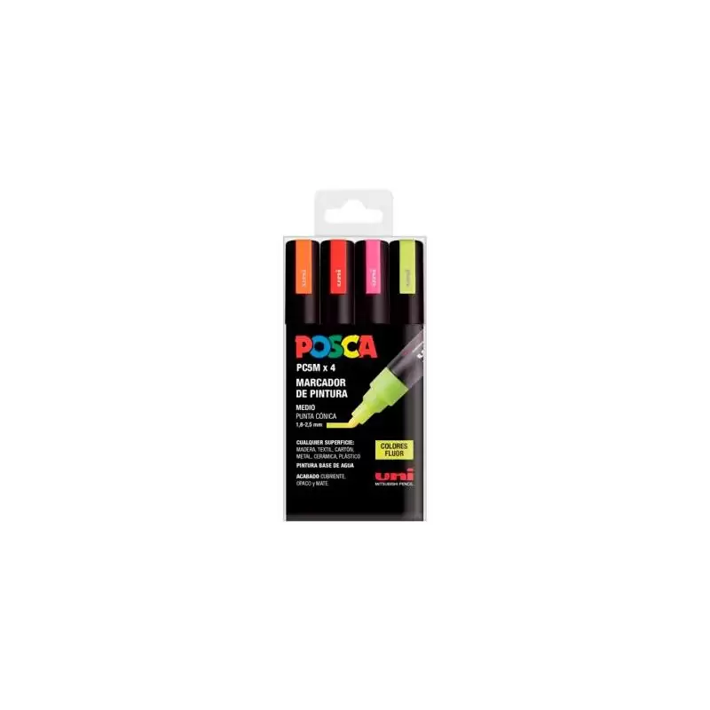 (182634682) POSCA MARCADOR  PC-5M/4C NO PERMANENTE 1.8MM-2.5MM COLORES SURTIDOS FLUOR -ESTUCHE 4U-