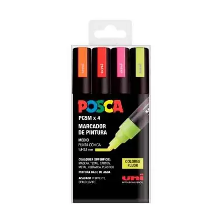 (182634682) POSCA MARCADOR  PC-5M/4C NO PERMANENTE 1.8MM-2.5MM COLORES SURTIDOS FLUOR -ESTUCHE 4U-