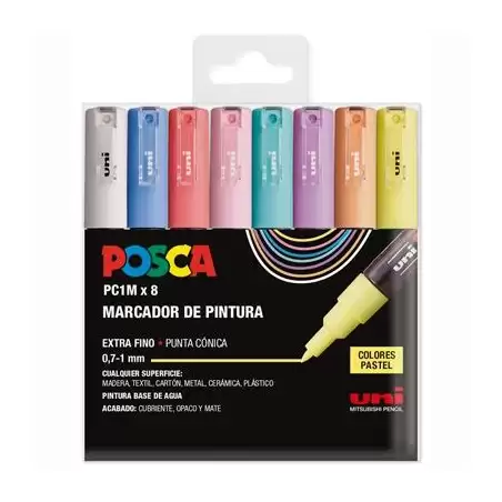 (182634848) POSCA ESTUCHE BASIC PC-1M/8C NO PERMANENTE PUNTA FINA 0.9MM-1.3MM C/SURTIDOS PASTEL -8U-