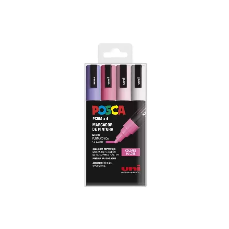 (182634852) POSCA MARCADOR  PC-5M/4C NO PERMANENTE 1.8MM-2.5MM COLORES SURTIDOS DULCES -ESTUCHE 4U-