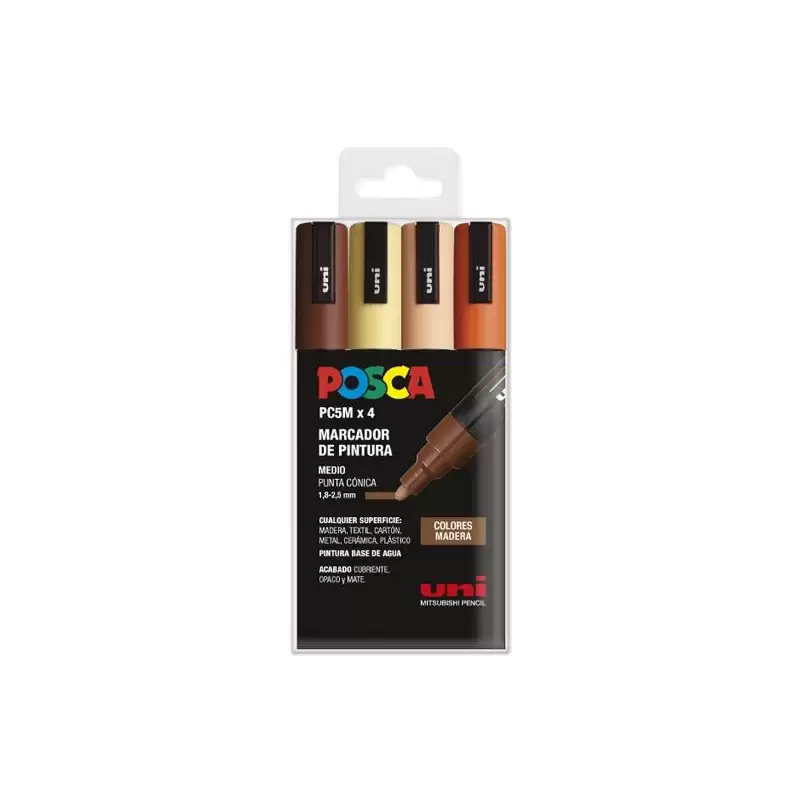 (182634853) POSCA MARCADOR  PC-5M/4C NO PERMANENTE 1.8MM-2.5MM COLORES SURTIDOS MADERA -ESTUCHE 4U-