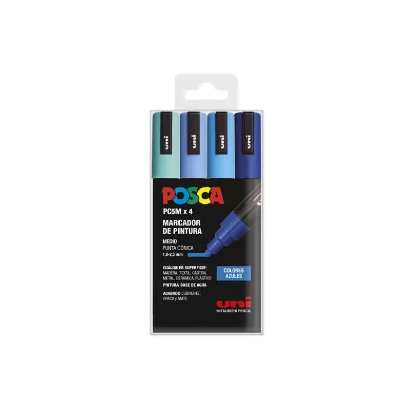 (182634855) POSCA MARCADOR  PC-5M/4C NO PERMANENTE 1.8MM-2.5MM COLORES SURTIDOS AZULES -ESTUCHE 4U-