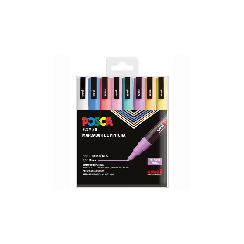 (302422319) POSCA MARCADOR  PC-3M/8C NO PERMANENTE PUNTA FINA 0.9MM-1.3MM COLORES SURTIDOS PASTEL -8U-