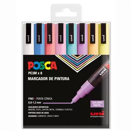 (302422319) POSCA MARCADOR  PC-3M/8C NO PERMANENTE PUNTA FINA 0.9MM-1.3MM COLORES SURTIDOS PASTEL -8U-