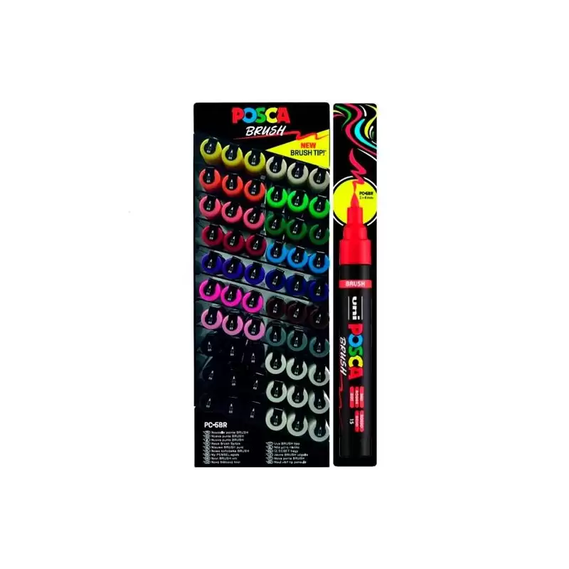 (345157000) POSCA MARCADOR PC-5BR BRUSH PUNTA M SEMIFLEXIBLE COLORES SURTIDOS EXPOSITOR 60 UD