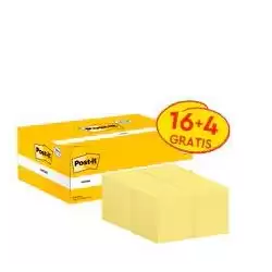 (7100172332) POST-IT BLOC NOTAS ADHESIVAS 653 100H 38X51 (NO ENCELOFANADOS) CANARY YELLOW PAQUETE 16 UD + 4 UD GRATIS