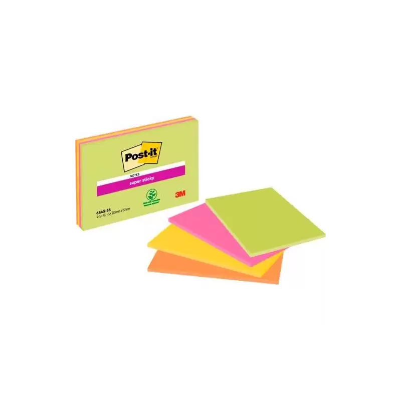 (7100234637) POST-IT BLOC NOTAS PARA REUNIONES SUPER STICKY BLOC 45H 203X152MM C/SURTIDOS NEÓN PACK 4 UD