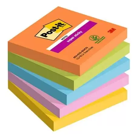 (7100258933) POST-IT BLOCS NOTAS SUPER STICKY 90 HOJAS 4 COLORES NEÓN LUGARES BOOST 76X76 5 BLOCS