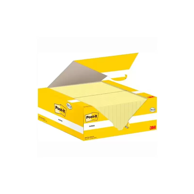 (7100290182) POST-IT BLOC NOTAS 654 CANARY YELLOW 100H 76X76 PAQUETE 24 UD + 12 UD GRATIS