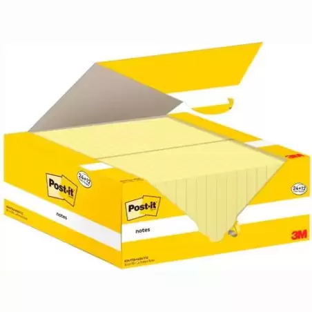 (7100290182) POST-IT BLOC NOTAS 654 CANARY YELLOW 100H 76X76 PAQUETE 24 UD + 12 UD GRATIS