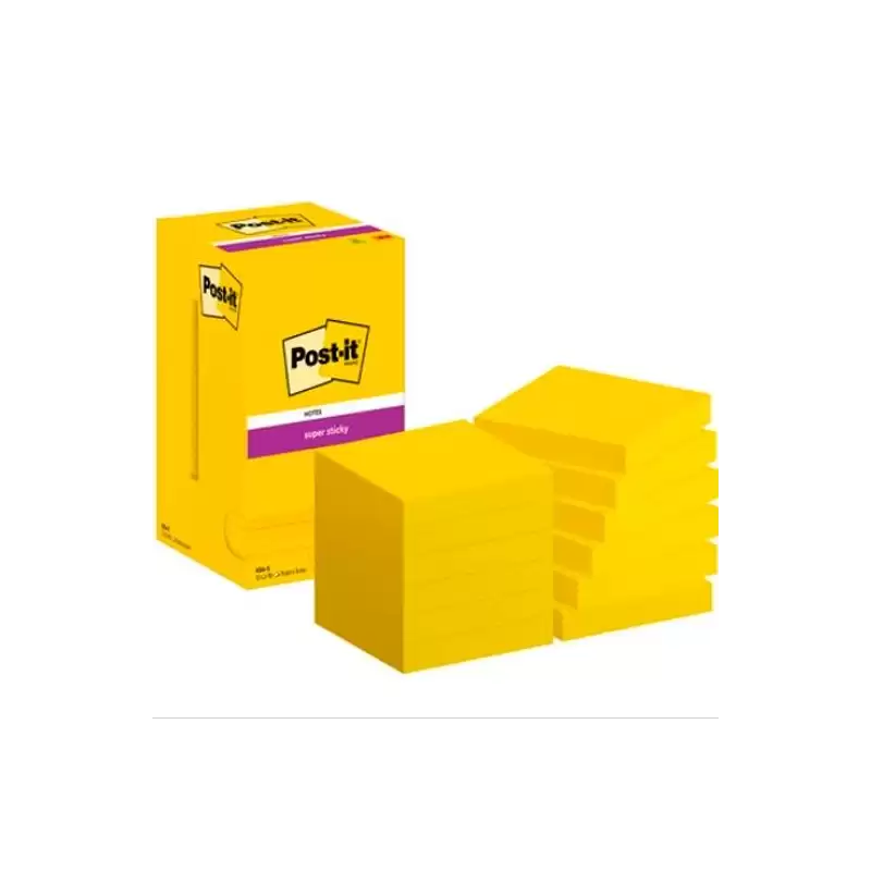 (7100290189) POST-IT BLOC NOTAS ADHESIVAS 654 SUPER STICKY 90H 76X76 ULTRA AMARILLO PAQUETE 12 UD