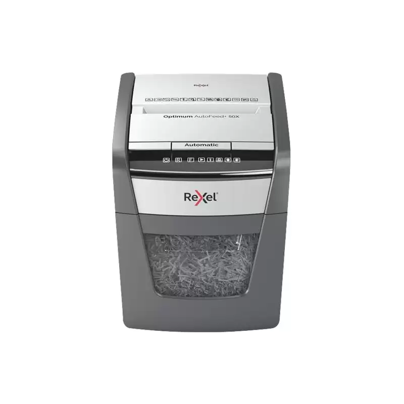 (2020050XEU) REXEL DESTRUCTORA AUTOMÁTICA OPTIMUN AUTOFEED + 50X 20L CORTE PARTÍCULAS NEGRO