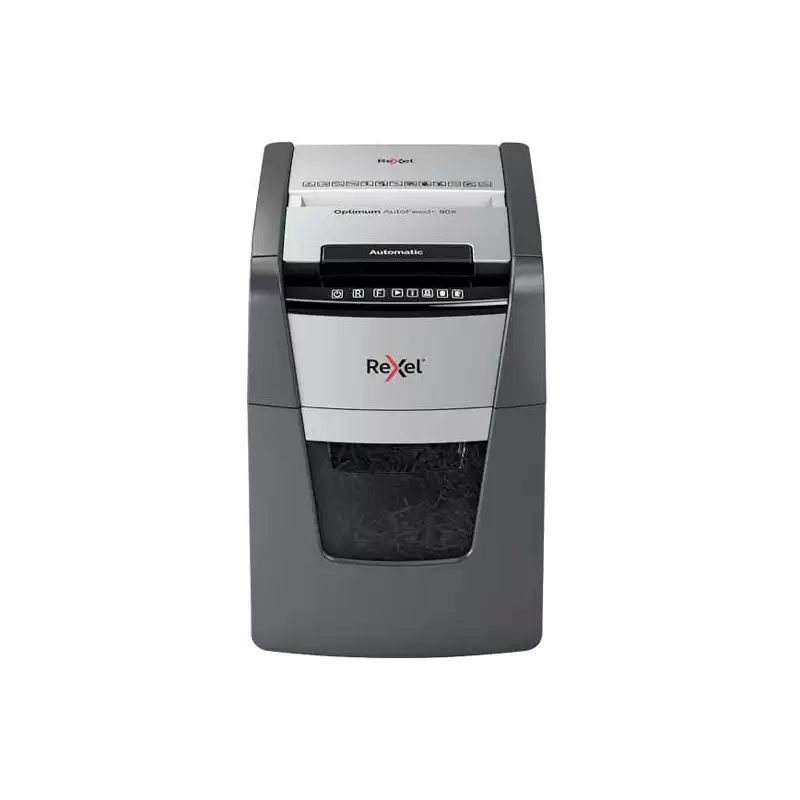 (2020090XEU) REXEL DESTRUCTORA AUTOMÁTICA OPTIMUM AUTOFEED 90X CORTE PARTÍCULAS P-4 (4X28MM) ANTIATASCO NEGRO