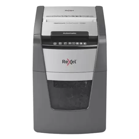 (2020100MEU) REXEL DESTRUCTORA AUTOMÁTICA OPTIMUM AUTOFEED 100M CORTE PARTÍCULAS P-5 (2X15 MM) ANTIATASCO NEGRO