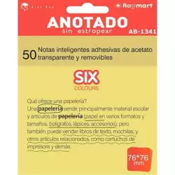 (AB-1341) ROYMART BLOC NOTAS ADHESIVAS INTELIGENTES REMOVIBLES 50H 76X76 ACETATO TRANSPARENTE AMARILLO FLUORESCENTE