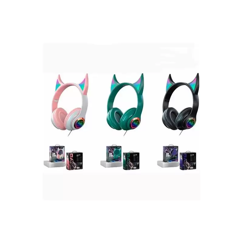 (AB-169) ROYMART AURICULARES GAMERS PODS ESTEREO C/CABLE Y LUCES DE NEÓN COLORES SURTIDOS