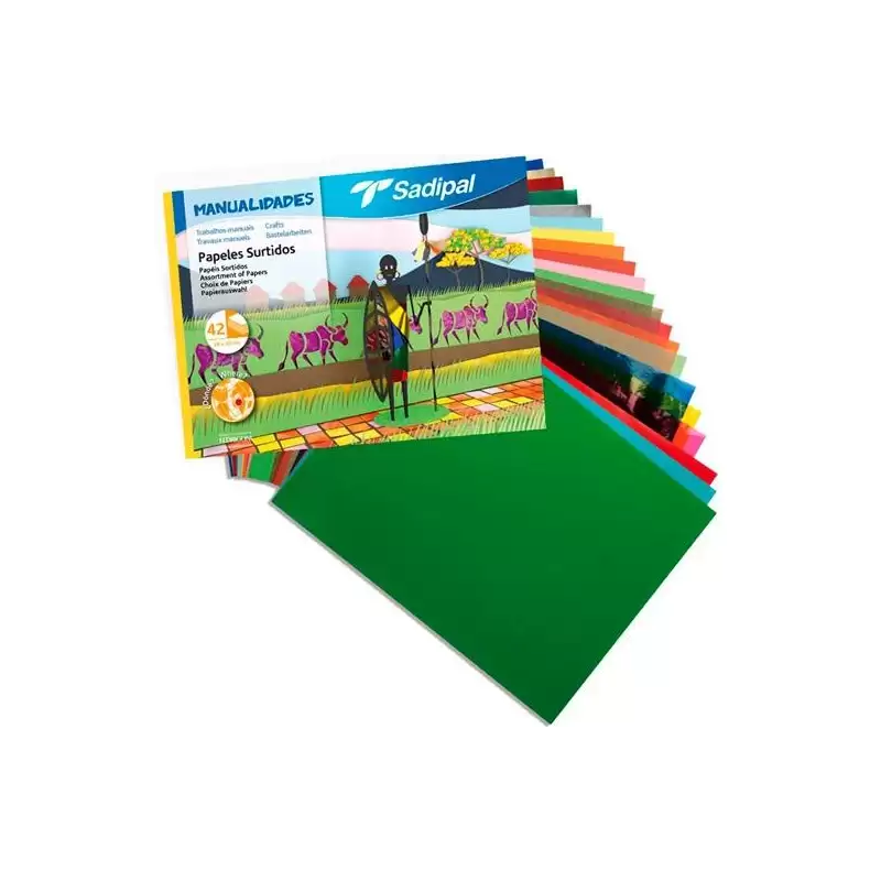 (S0400001) SADIPAL PAPELES SURTIDOS PARA MANUALIDADES 32X24CM PACK 42 HOJAS COLORES