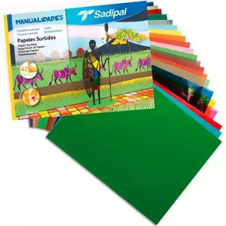 (S0400001) SADIPAL PAPELES SURTIDOS PARA MANUALIDADES 32X24CM PACK 42 HOJAS COLORES