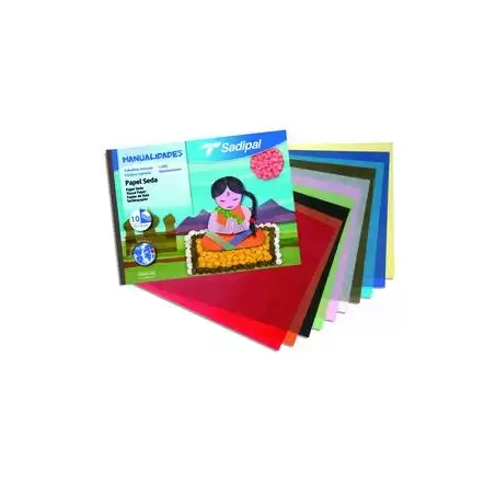 (S0400005) SADIPAL PAPEL DE SEDA PARA MANUALIDADES 32X24CM COLORES SURTIDOS BLOC 10 HOJAS