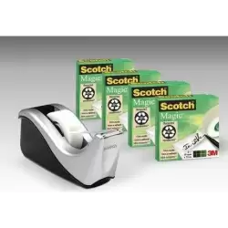 (7100040322) SCOTCH DISPENSADOR C60 NEGO/PLATA + 4 ROLLOS CINTA SCOTCH MAGIC 19MMX33M