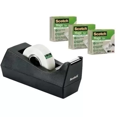 (7100044085) SCOTCH DISPENSADOR PORTARROLLOS SCOTCH C38 NEGRO + 3 CINTA MAGICA 900