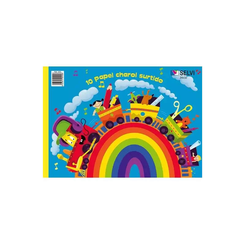 (400) SELVI CUADERNO PARA MANUALIDADES CON 10 PLIEGOS DE PAPEL CHAROL 24X32CM COLORES SURTIDOS