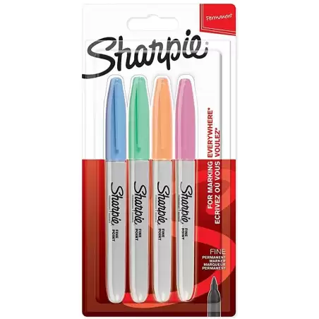 (2065402) SHARPIE MARCADOR PERMANENTE FINE PUNTA REDONDA 0.9MM C/SURTIDOS PASTEL BLÍSTER 4 UD