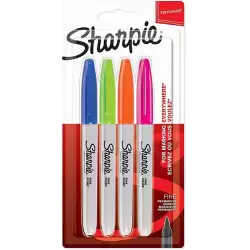 (2065403) SHARPIE MARCADOR PERMANENTE FINE PUNTA REDONDA 0.9MM C/SURTIDOS NEÓN BLÍSTER 4 UD