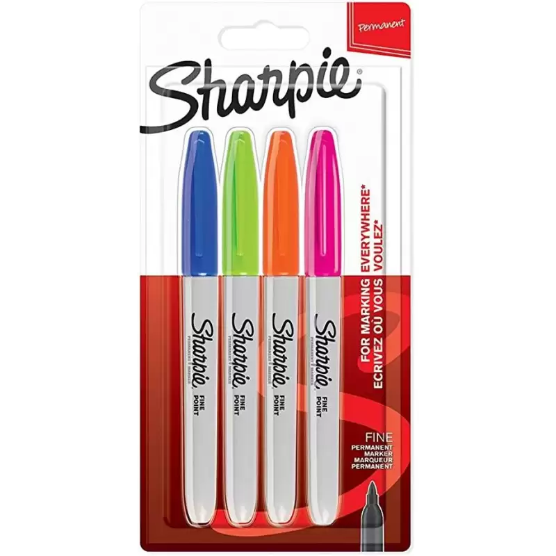 (2065403) SHARPIE MARCADOR PERMANENTE FINE PUNTA REDONDA 0.9MM C/SURTIDOS NEÓN BLÍSTER 4 UD