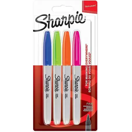 (2065403) SHARPIE MARCADOR PERMANENTE FINE PUNTA REDONDA 0.9MM C/SURTIDOS NEÓN BLÍSTER 4 UD
