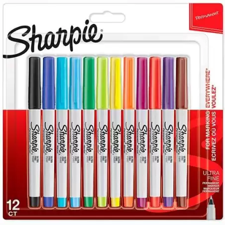(2065408) SHARPIE ROTULADOR PERMANENTE PUNTA ULTRAFINA C/SURTIDOS BLÍSTER 12 UD