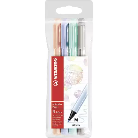 (488/4-02) STABILO ROTULADORES PARA ESCRITURA POINTMAX PUNTA M C/SURTIDOS PASTEL ESTUCHE 4 UD