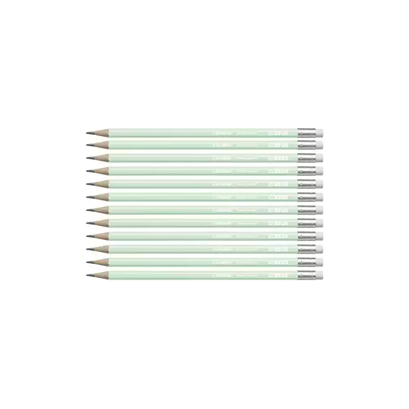 (4908/02-HB) STABILO SWANO LAPIZ GRAFITO CON GOMA PASTEL VERDE -12U-