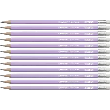 (4908/03-HB) STABILO SWANO LAPIZ GRAFITO CON GOMA PASTEL LILA -12U-