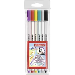 (568/06-11) STABILO ROTULADORES PEN 68 BRUSH C/SURTIDOS ESTUCHE PLÁSTICO 6 UD