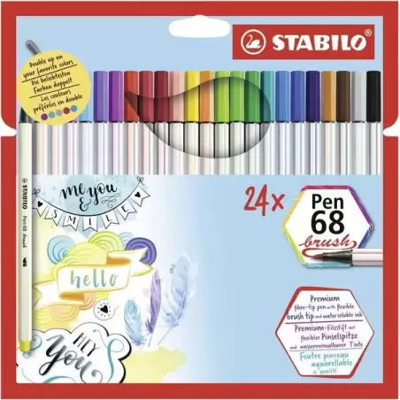 (568/24-211) STABILO ROTULADORES PEN 68 BRUSH C/SURTIDOS ESTUCHE 24 UD