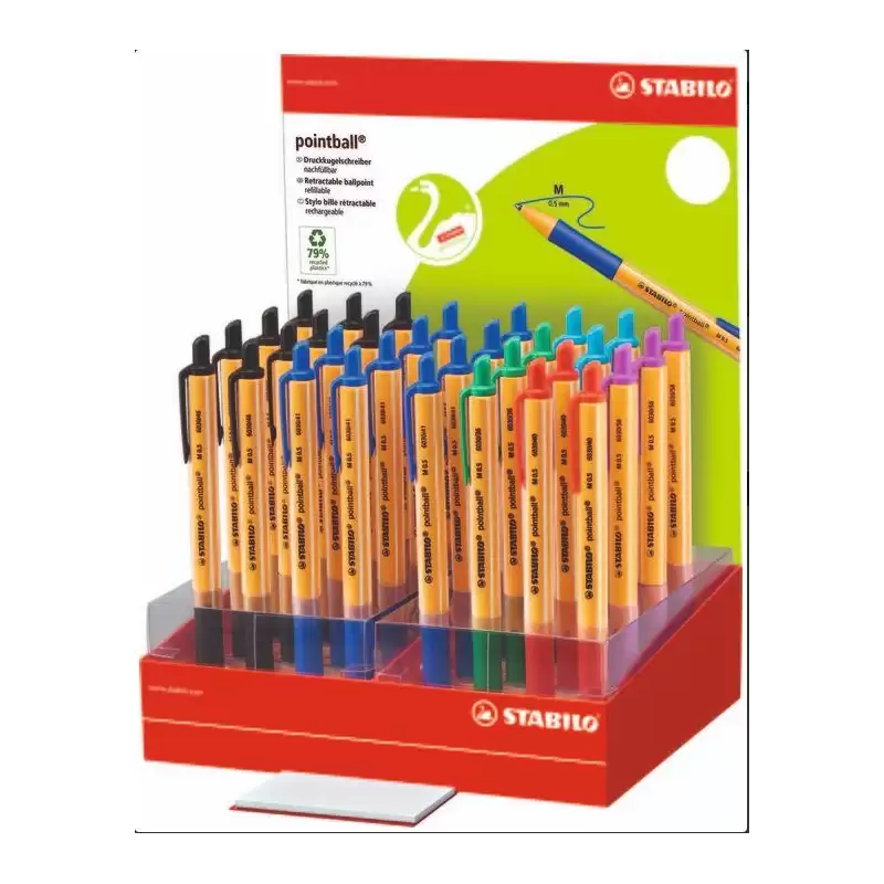 (6030/32-1) STABILO POINTBALL BOLÍGRAFO RETRÁCTIL RECARGABLE 6 COLORES SURTIDOS - EXPOSITOR DE 32U