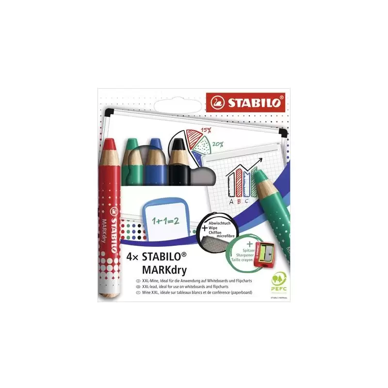 (648/4) STABILO MARCADOR EN SECO MARKDRY PARA PIZARRA BLANCA Y DE PAPEL C/SURTIDOS ESTUCHE 4 UD