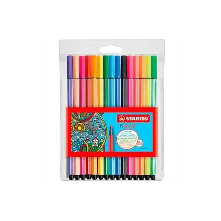 (6815-2) STABILO ROTULADORES PEN 68 COLORES SURTIDOS 10 ESTÁNDAR + 5 NEÓN ESTUCHE 15 UD