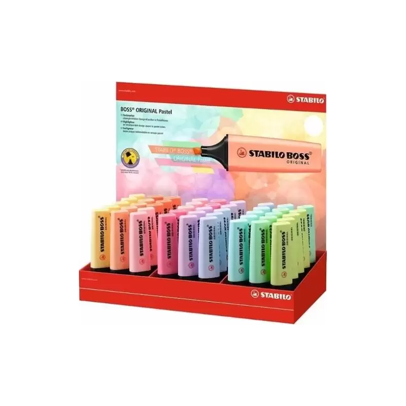 (70/45-4) STABILO MARCADOR FLUORESCENTE BOSS ORIGINAL C/SURTIDOS PASTEL EXPOSITOR 45 UD