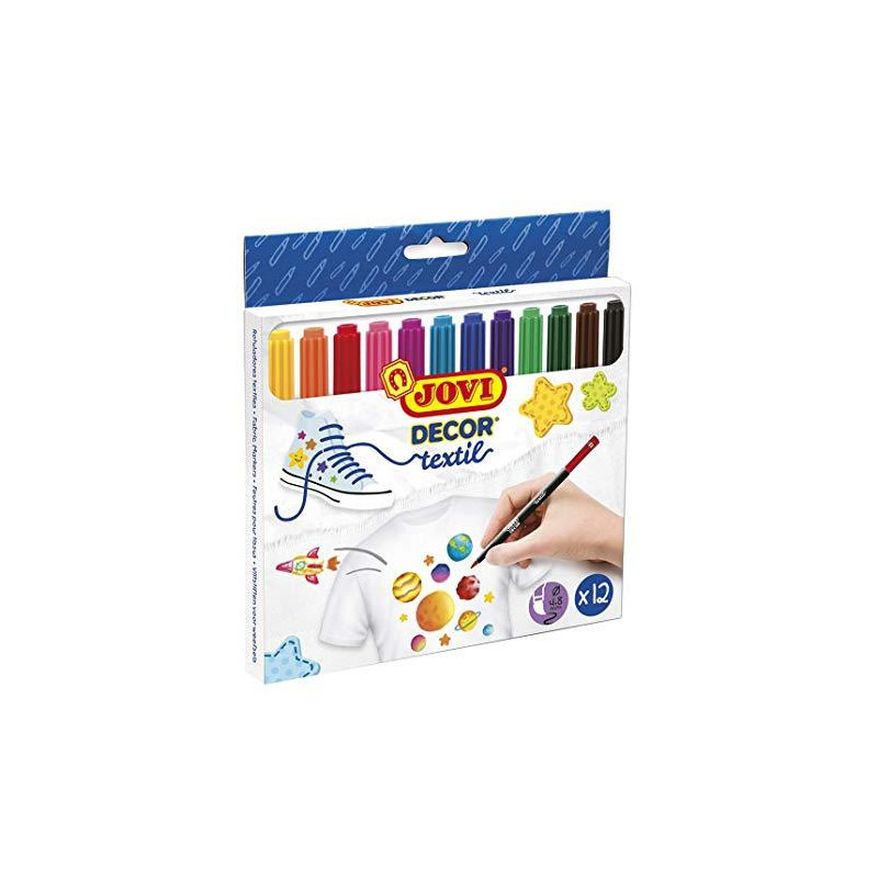 (1410) JOVI ROTULADORES DECOR TEXTIL 138MM COLORES SURTIDOS ESTUCHE 12 UD