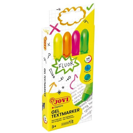 (1810) JOVI MARCADOR FLUORESCENTE GEL TEXTMARKER NEON DE GEL EN STICK 140MM C/SURTIDOS ESTUCHE 4 UD