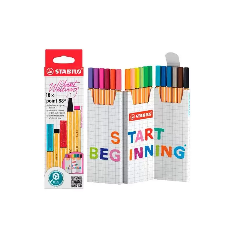 (8818/5) STABILO ROTULADOR POINT 88 COLORES SURTIDOS ESTUCHE EN ZIG ZAG 18 UD