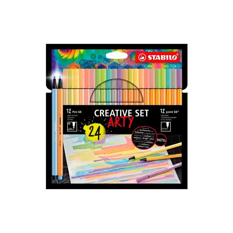 (8868/24-1-20-6) STABILO CREATIVE SET ARTY CON 12 POINT 88 + 12 PEN 68 COLORES SURTIDOS ESTUCHE 24 UD