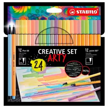 (8868/24-1-20-6) STABILO CREATIVE SET ARTY CON 12 POINT 88 + 12 PEN 68 COLORES SURTIDOS ESTUCHE 24 UD