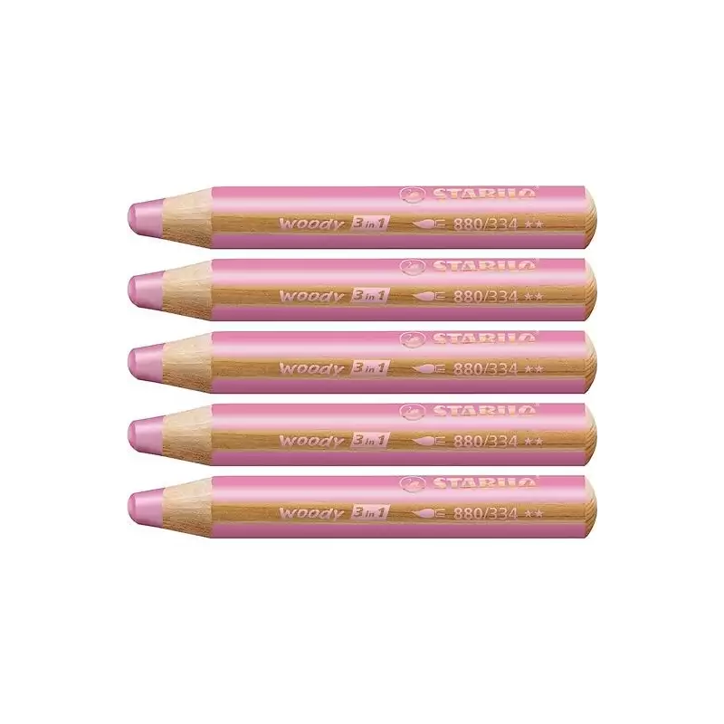 (880/334) STABILO LÁPICES DE COLORES WOODY 3 EN 1 ROSA ESTUCHE 5 UD
