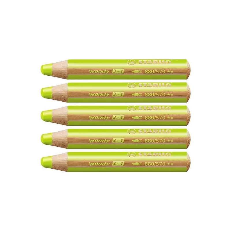(880/570) STABILO LÁPICES DE COLORES WOODY 3 EN 1 VERDE HOJA ESTUCHE 5 UD
